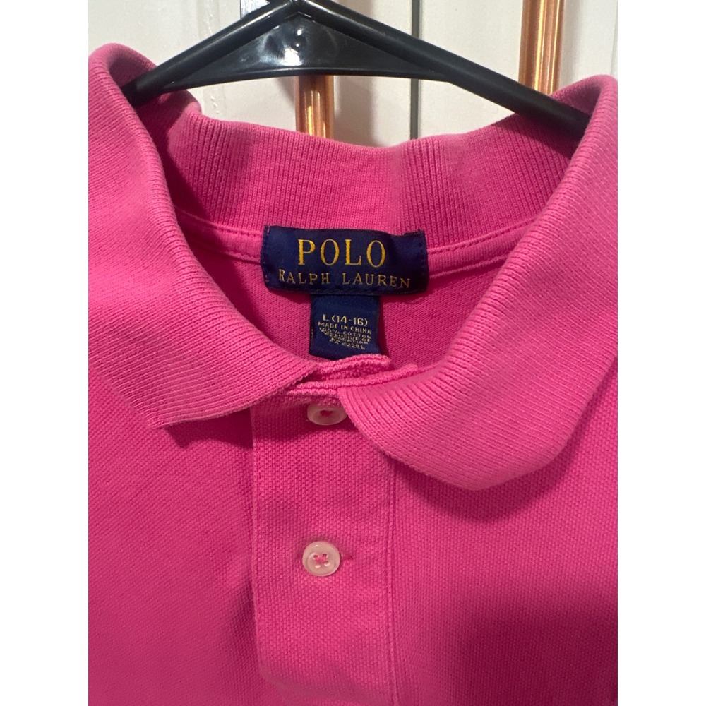 Polo Ralph Lauren Kids Pink Short Sleeve Cotton Preppy Polo Shirt Size L 14-16 - Picture 4 of 7